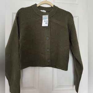 Olive Green Button-Up Cardigan